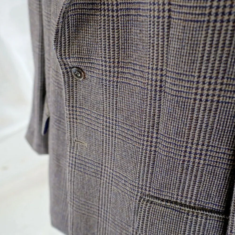 Jos A Bank 1905 Soft Tweed Wool Glen‎ Plaid 44R / Slim 46R Gray Tan Brown Blue